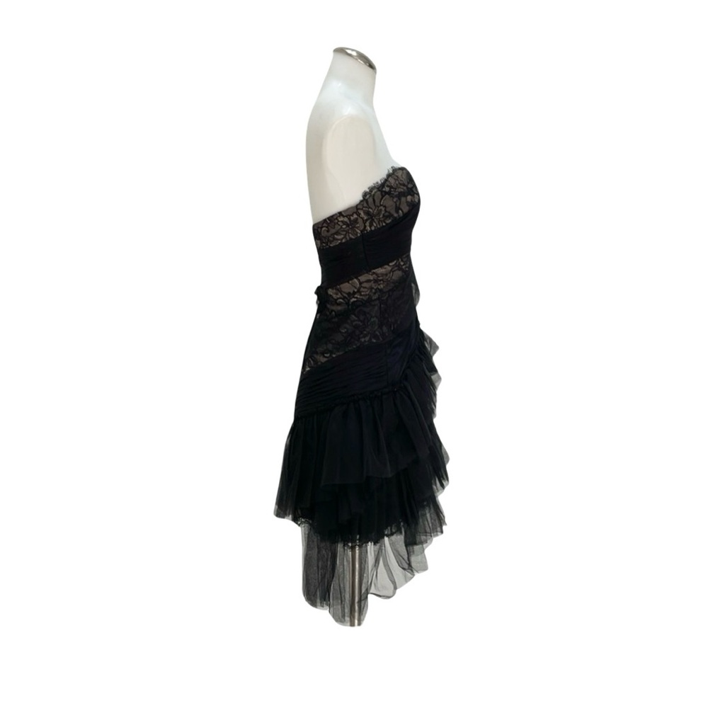 BCBGMAXAZRIA Runway Black Lace Chiffon Ruffle One Shoulder Dress Sz 6 - Picture 4 of 9